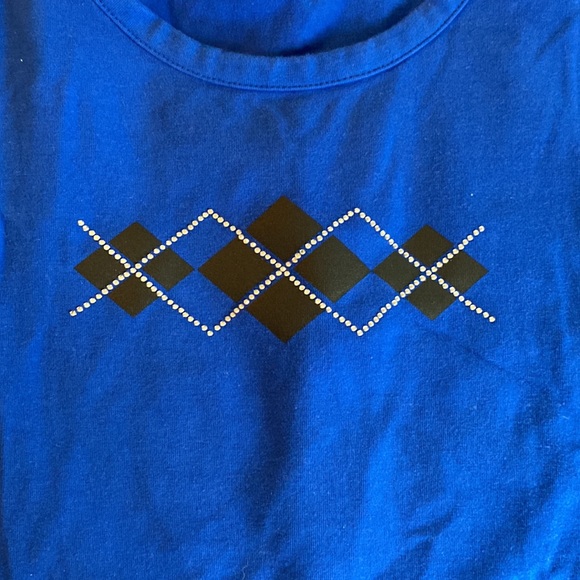 Never Worn , Royal Blue T-Shirt  with Black and Silver Argyle Pattern. - Picture 4 of 5